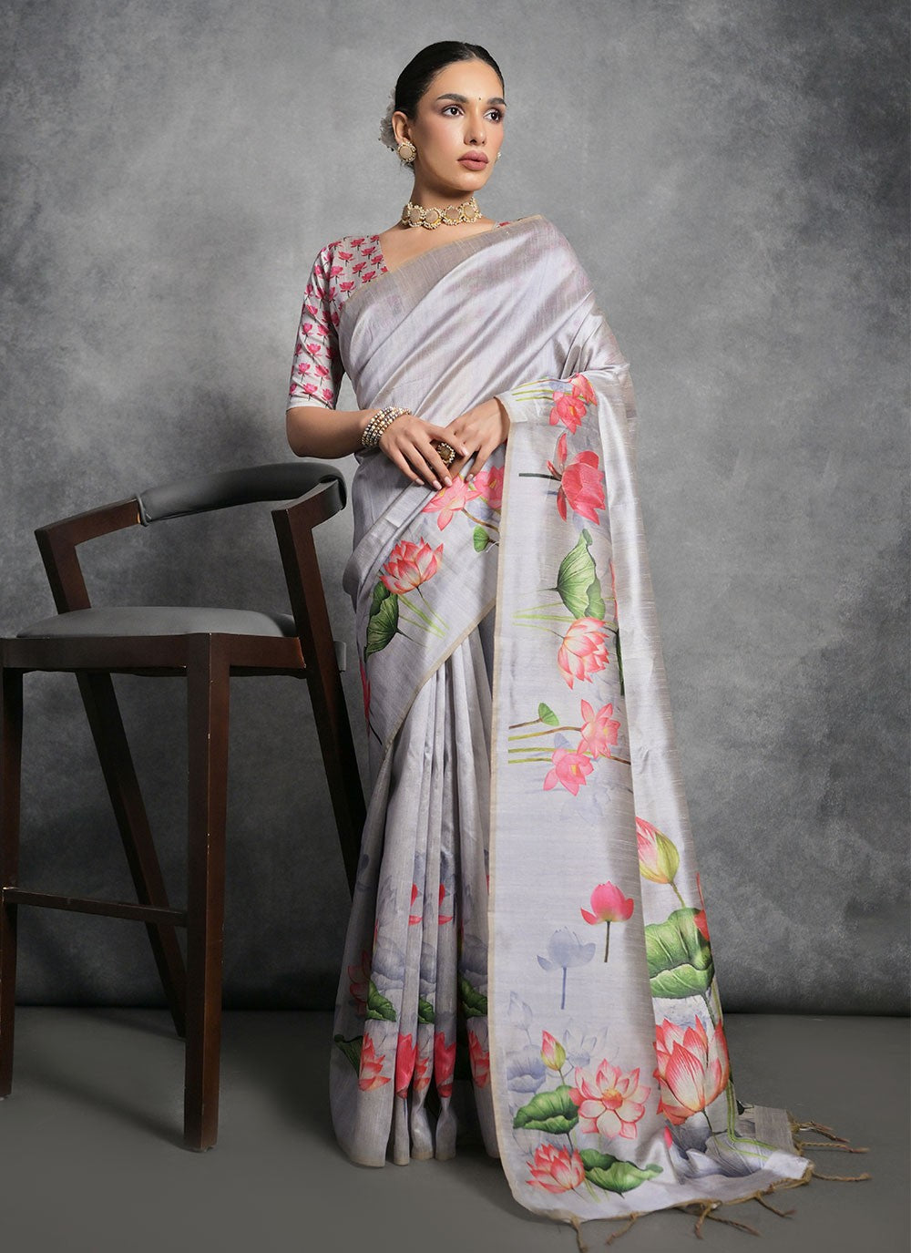 Trendy Printed Tussar Silk Saree - S4858