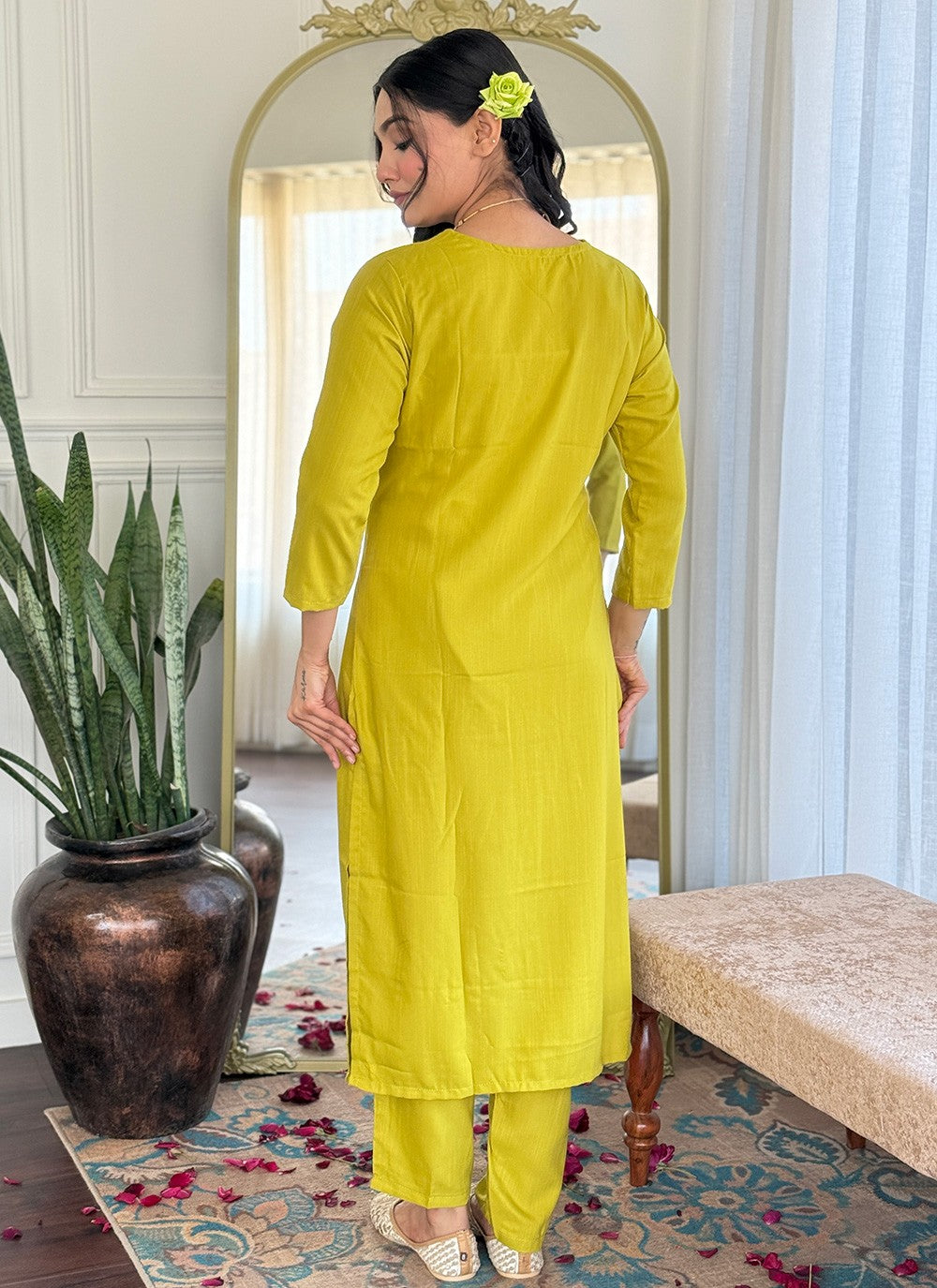 Salwar Suit Embroidered, Printed Yellow T7362
