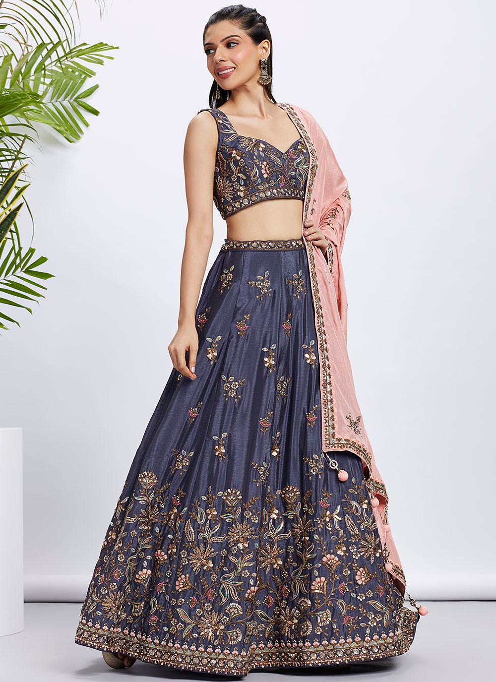 Embroidered Silk A - Line Lehenga - L2233