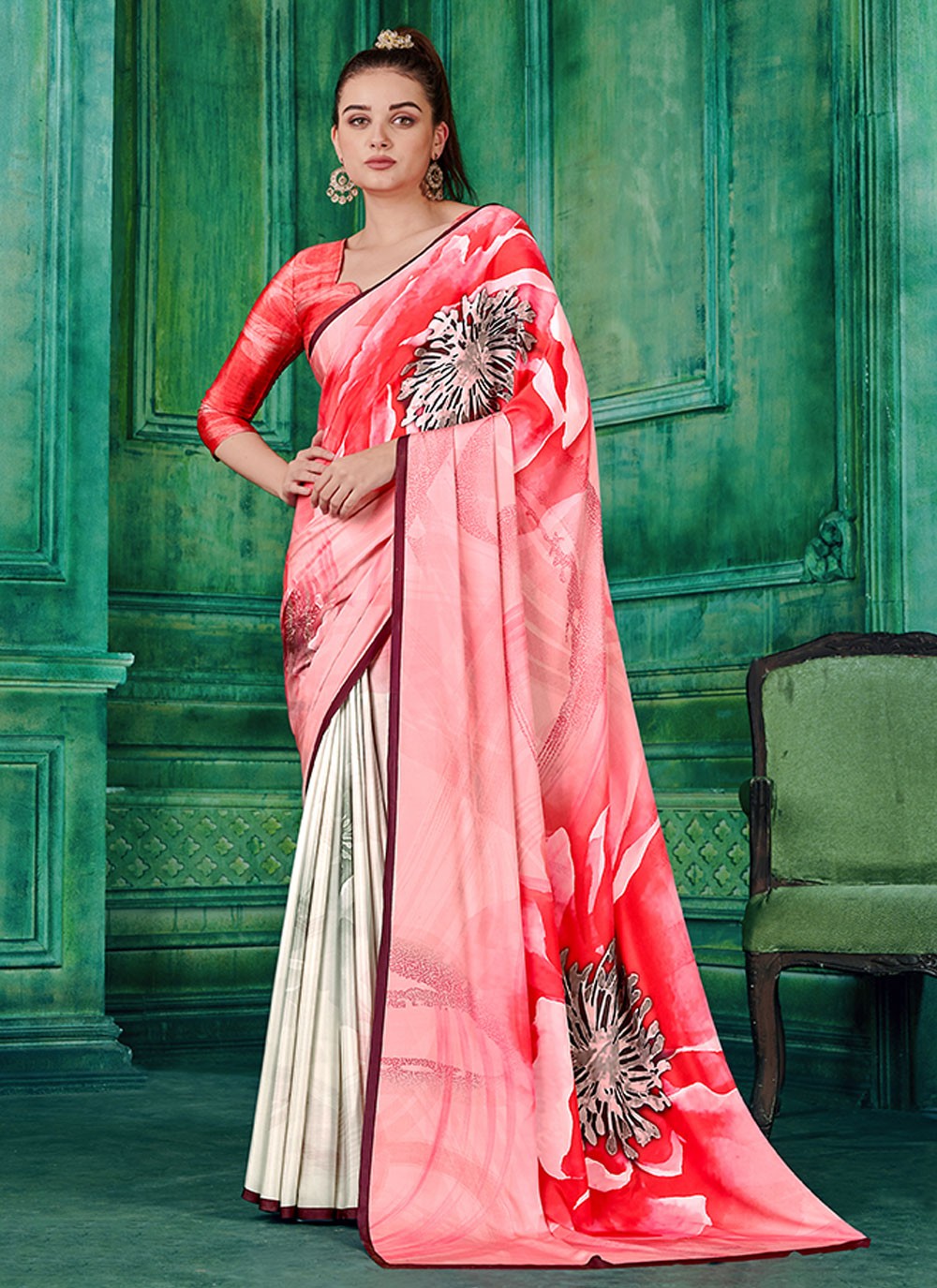 Classic Abstract Print Pure Crepe Saree - S7166
