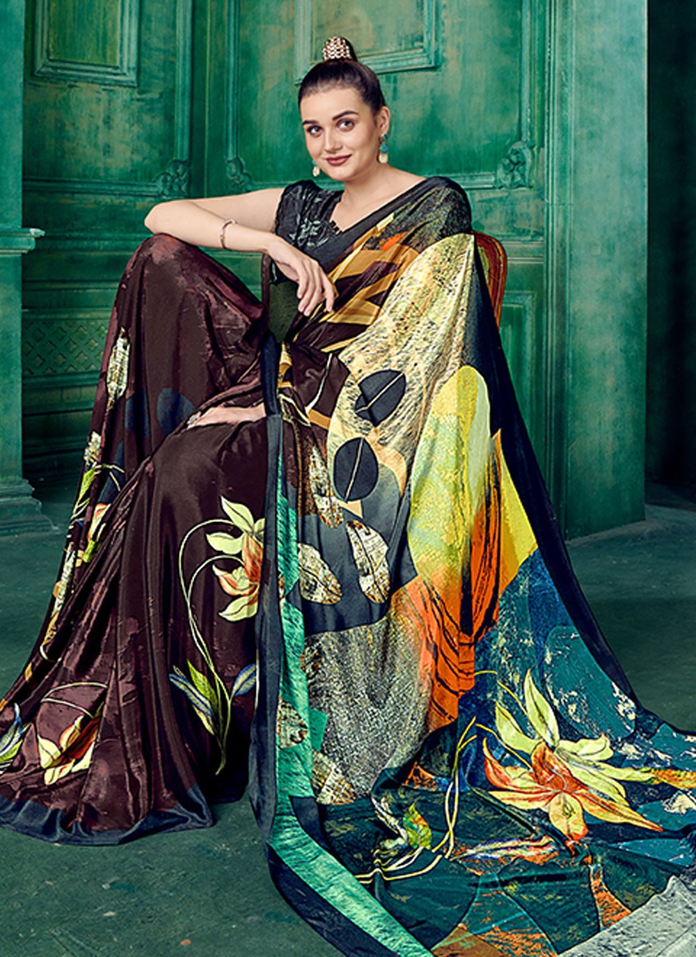 Classic Abstract Print Pure Crepe Saree - S7166
