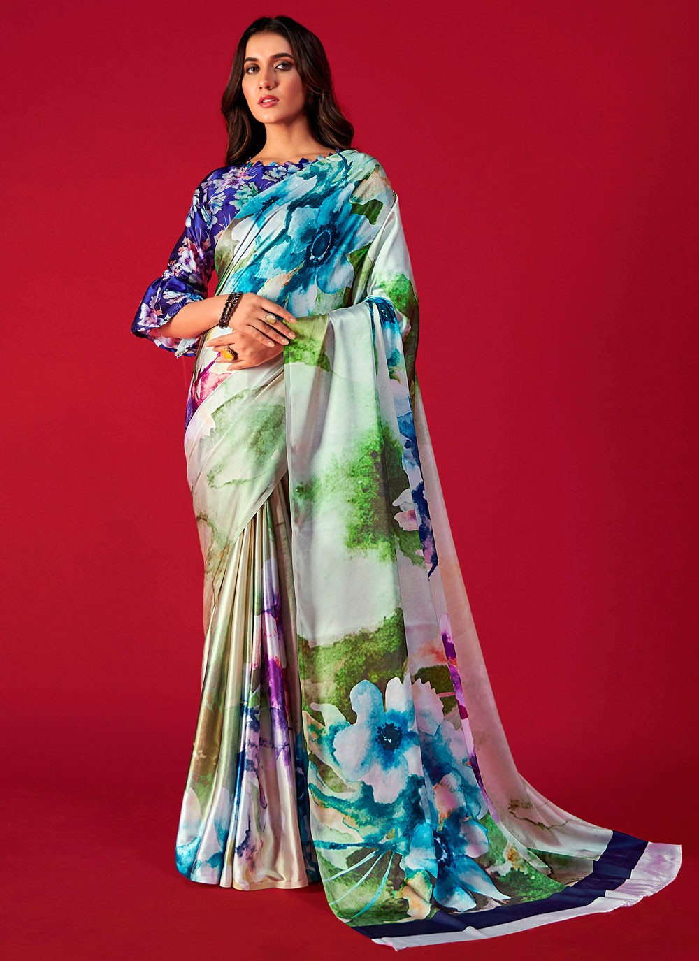 Trendy Digital Print Pure Crepe, Satin Saree - S5666