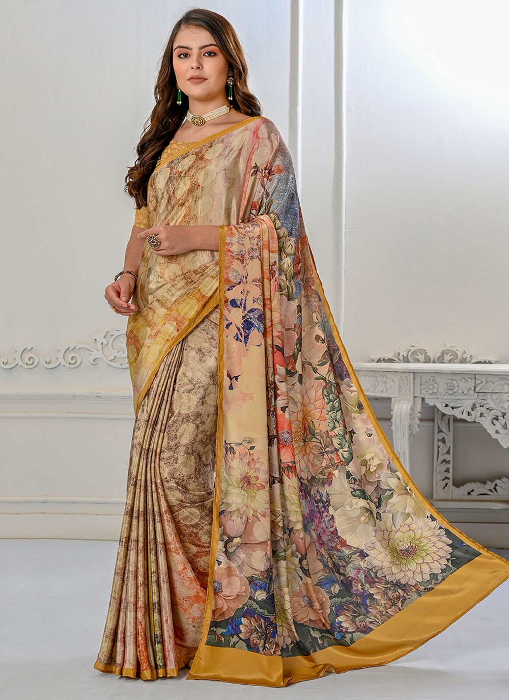 Classic Digital Print Pure Crepe Saree - S7179