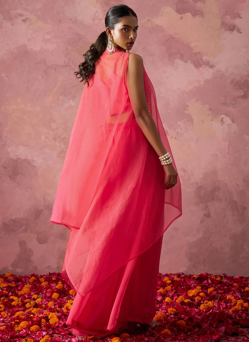 Salwar Suit Embroidered Pink Organza T5459