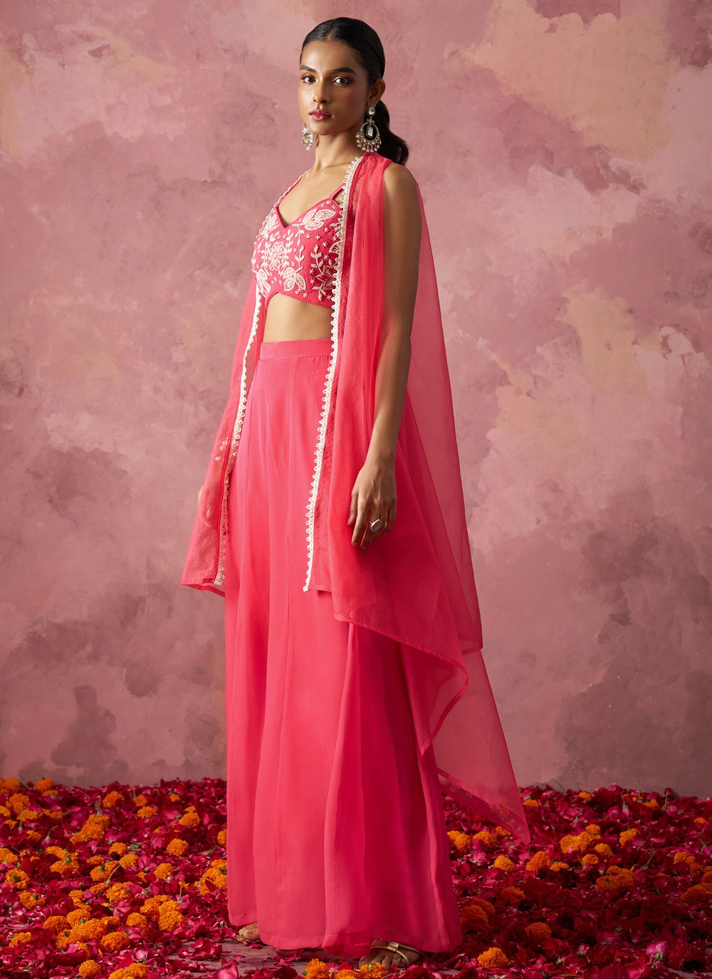 Salwar Suit Embroidered Pink Organza T5459