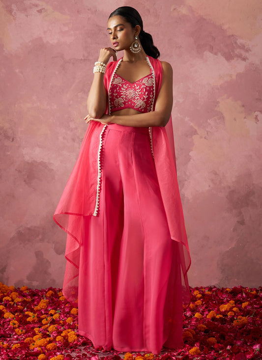 Salwar Suit Embroidered Pink Organza T5459