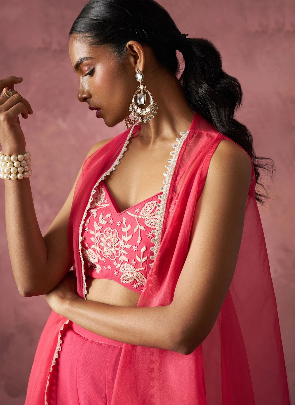Salwar Suit Embroidered Pink Organza T5459