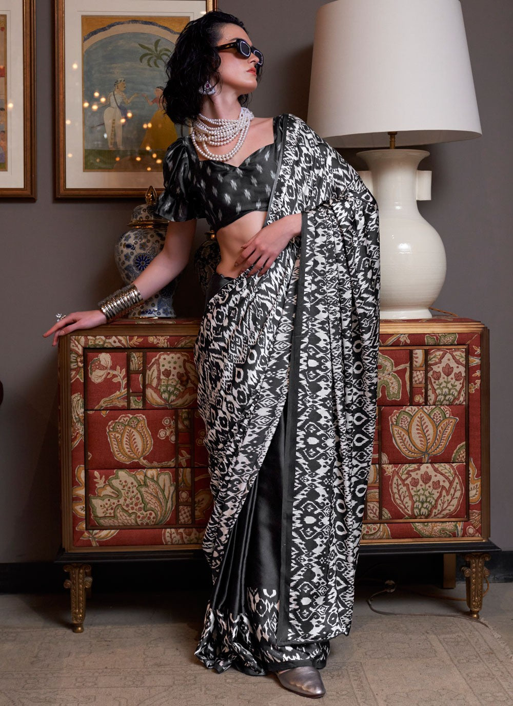 Traditional Patola Print Black Pure Crepe S12868