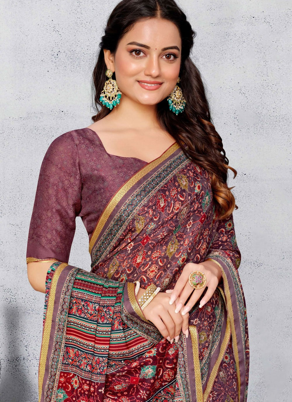 Trendy Saree Printed Burgundy Pure Crepe Saree S12519