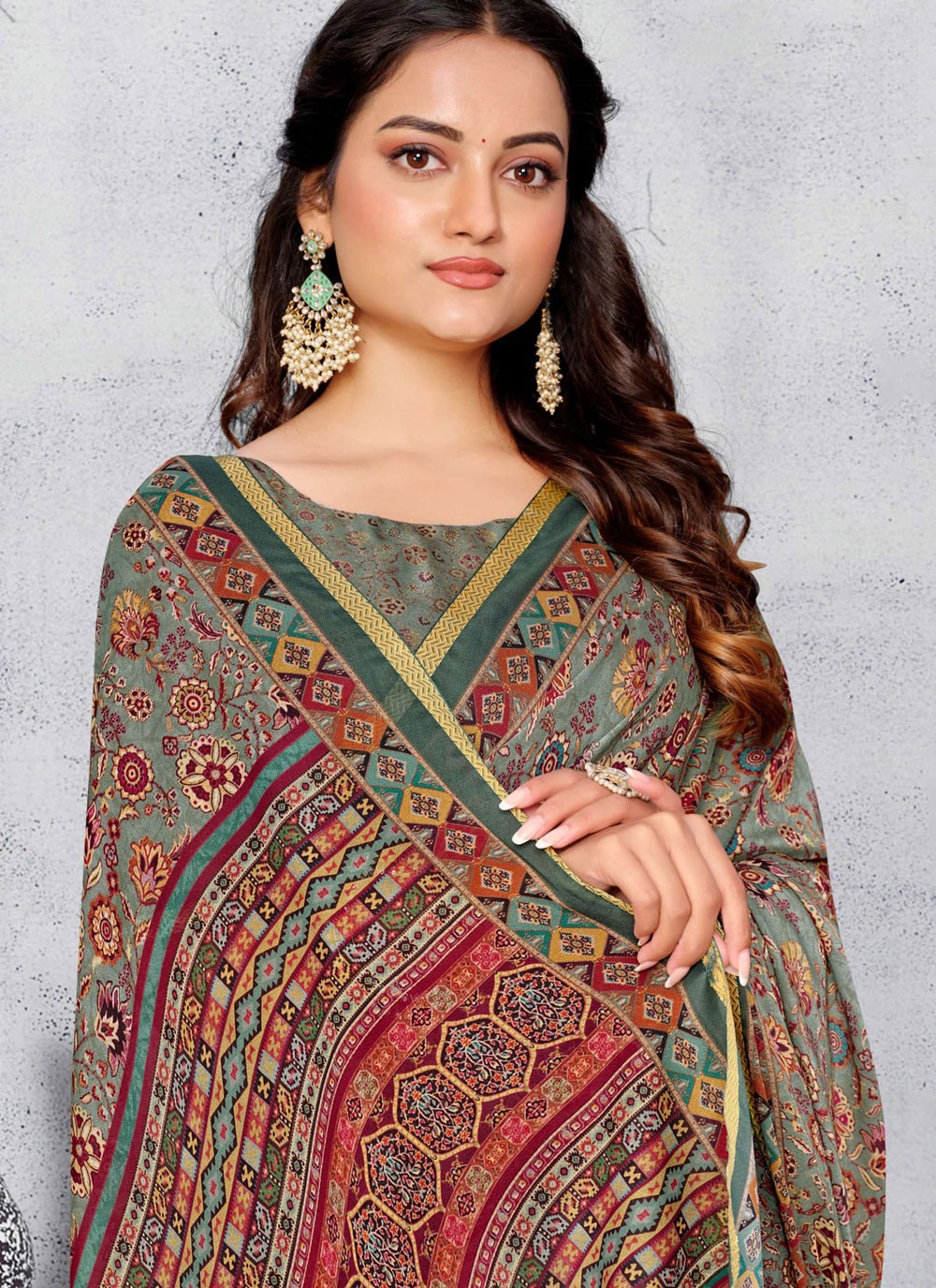 Designer Printed Grey Pure Crepe Saree S12514