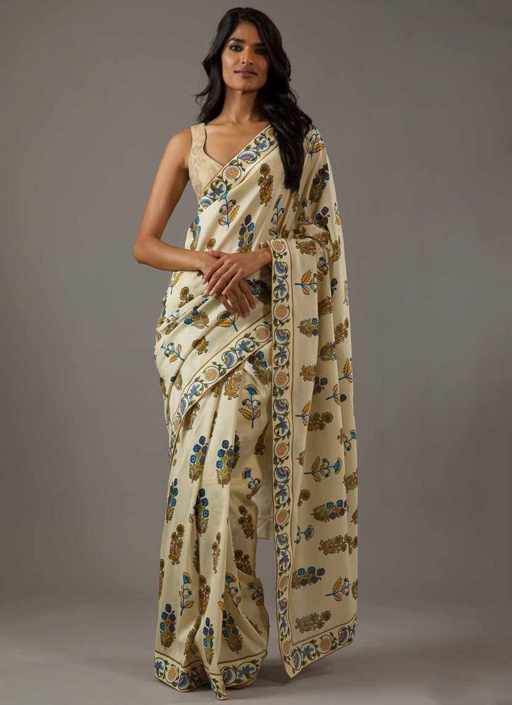 Trendy Saree Printed Beige Pure Crepe Saree S13575