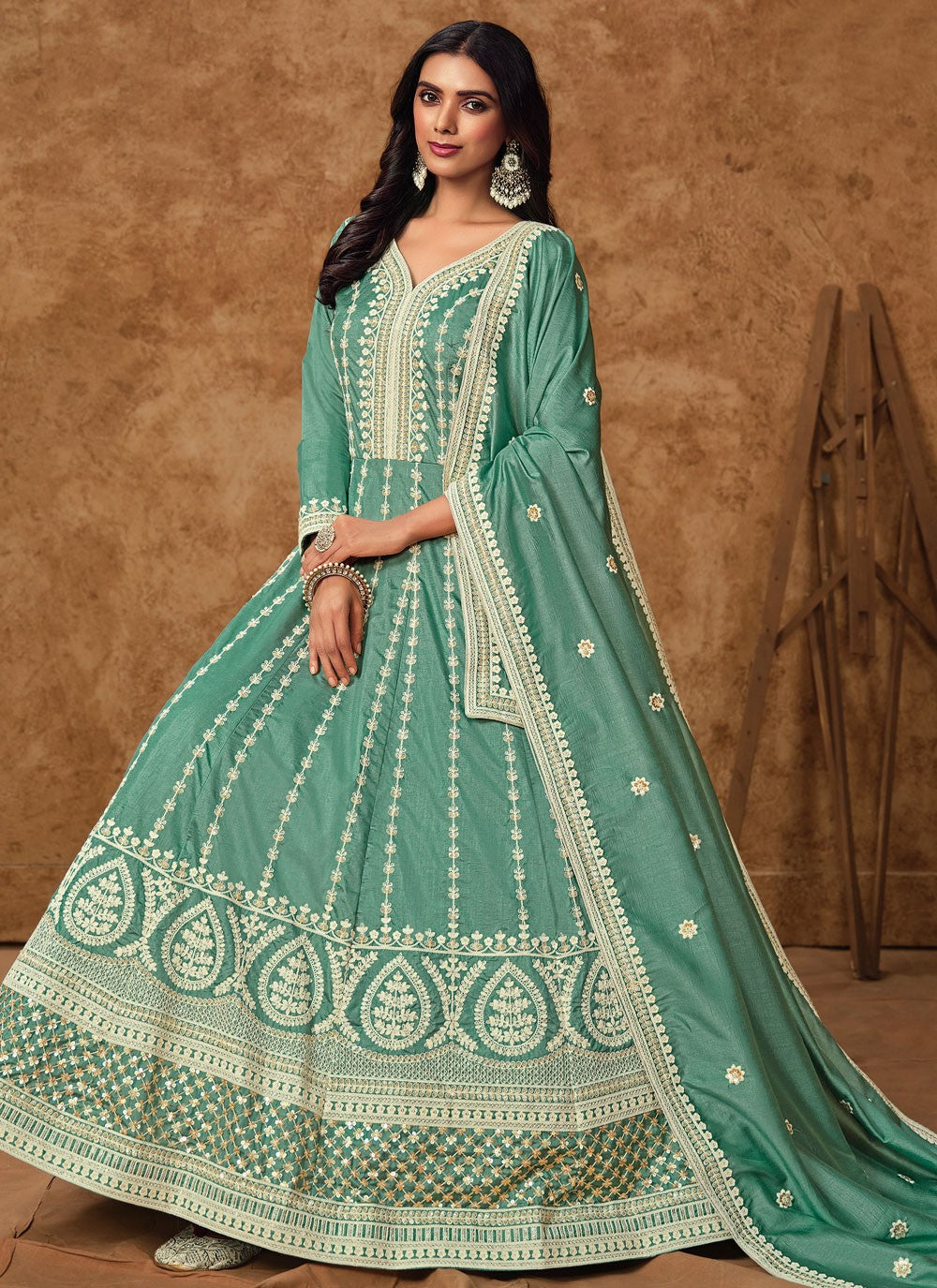Embroidered Pure Dola Gown - G1917
