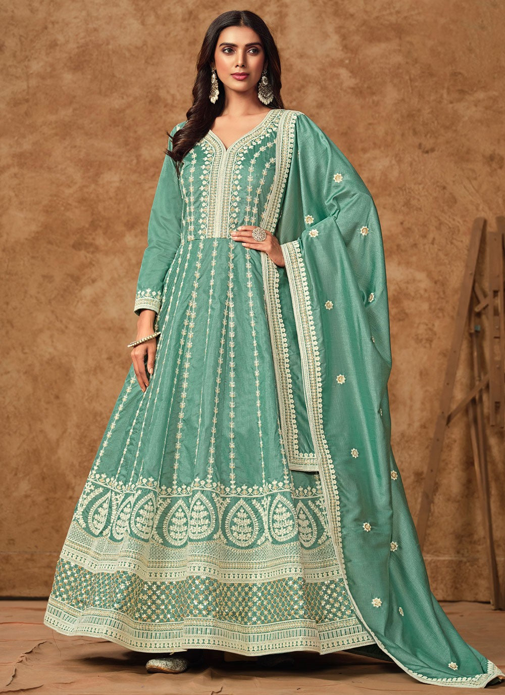 Embroidered Pure Dola Gown - G1917