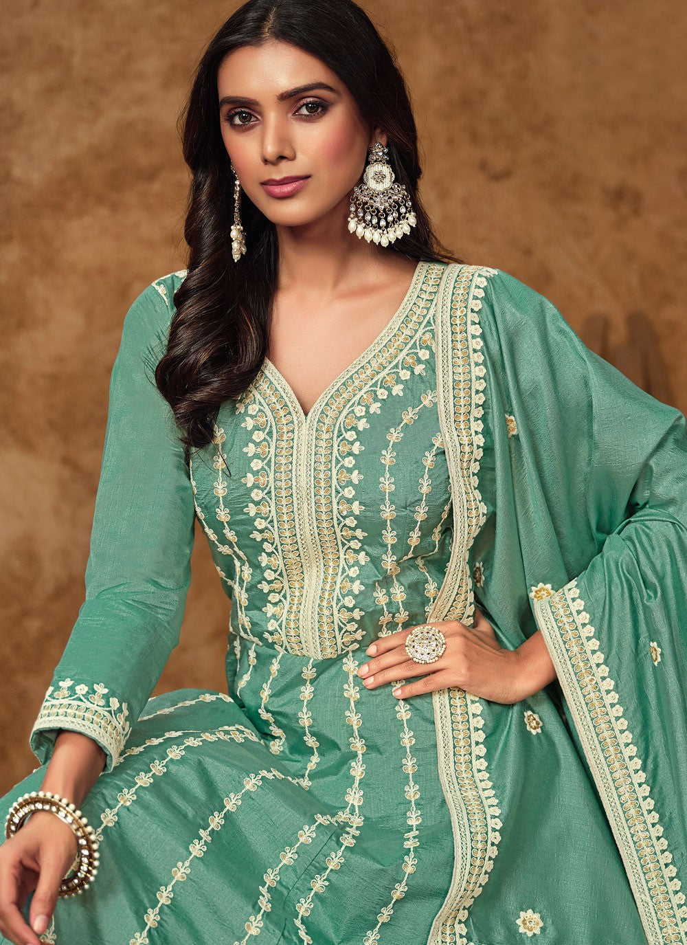Embroidered Pure Dola Gown - G1917