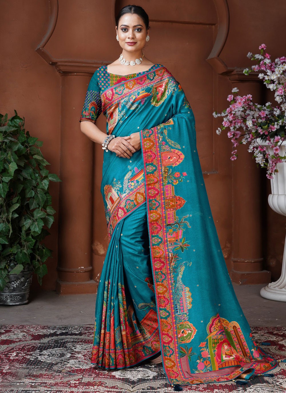 Contemporary Fancy Work Blue Pure Dola Saree S13124
