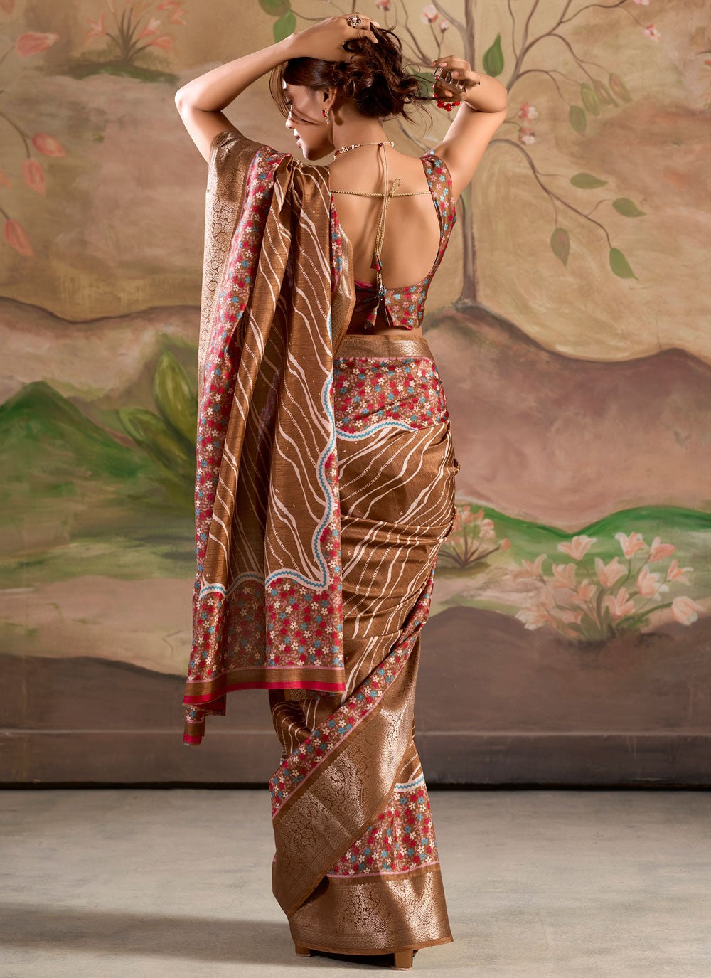 Border Work Pure Dola Brown Classic Saree S15043