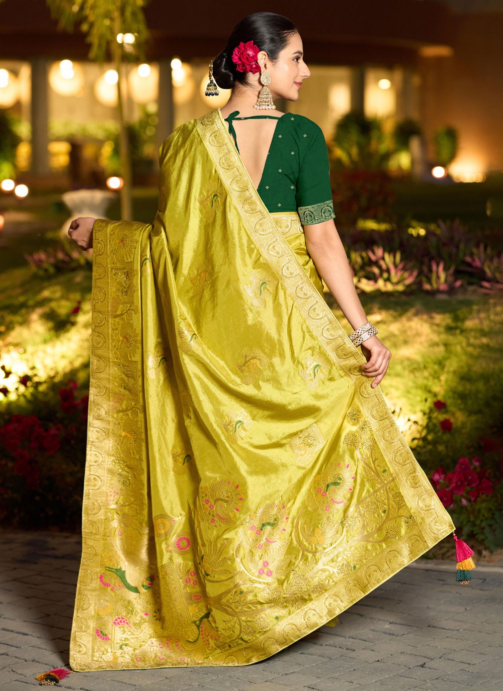Meenakari Pure Dola Green Traditional Saree S14926
