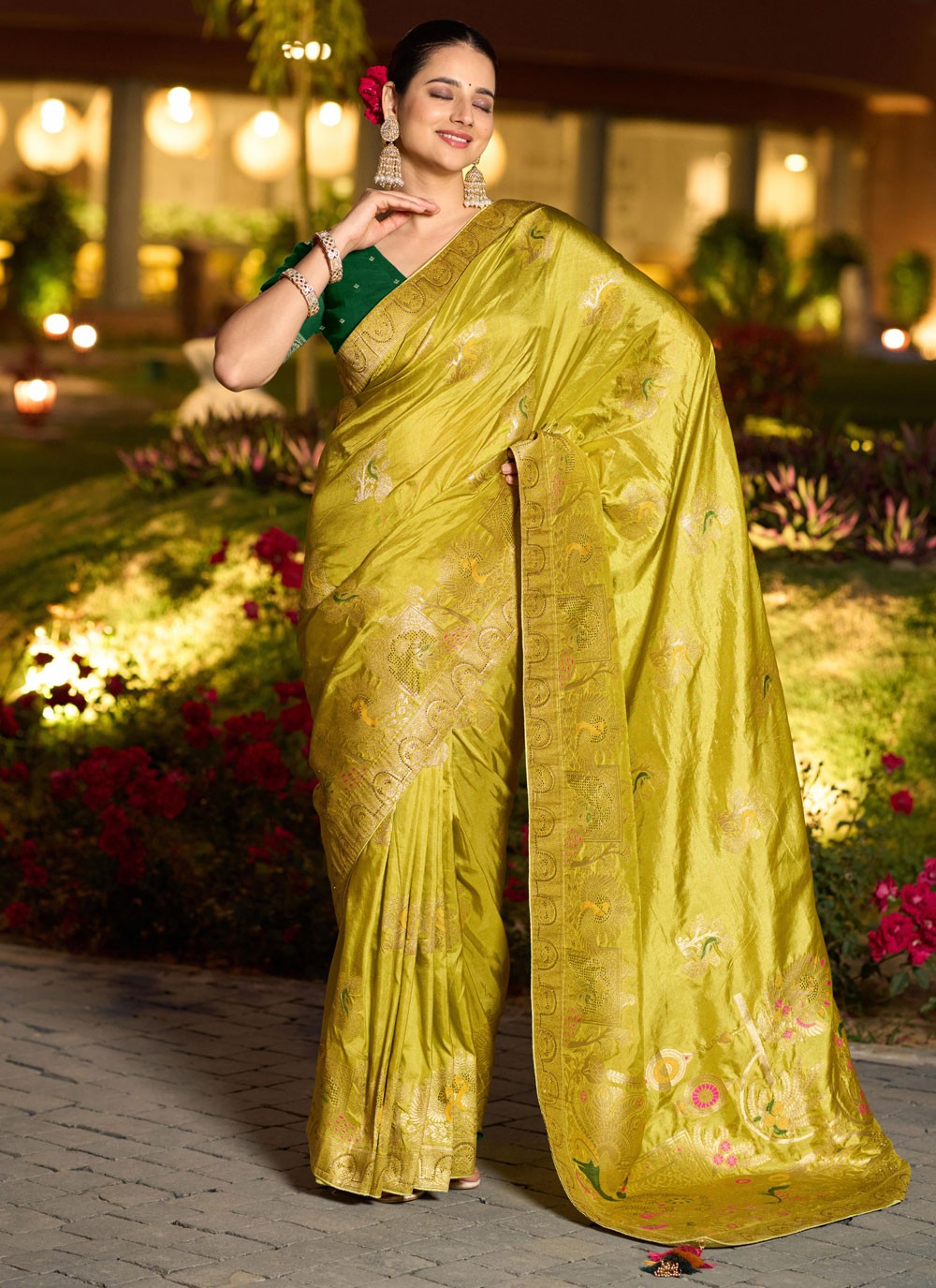 Meenakari Pure Dola Green Traditional Saree S14926