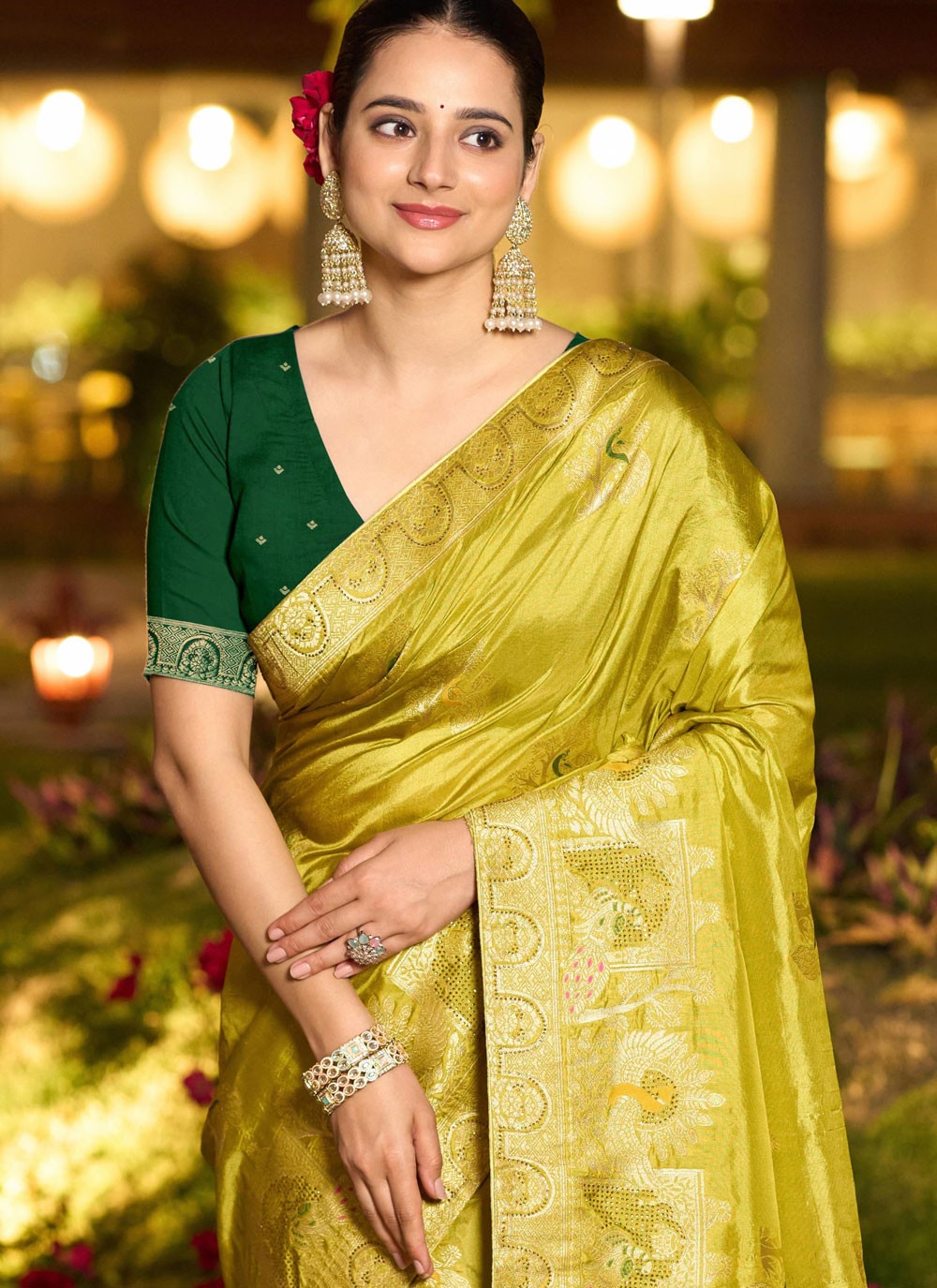 Meenakari Pure Dola Green Traditional Saree S14926