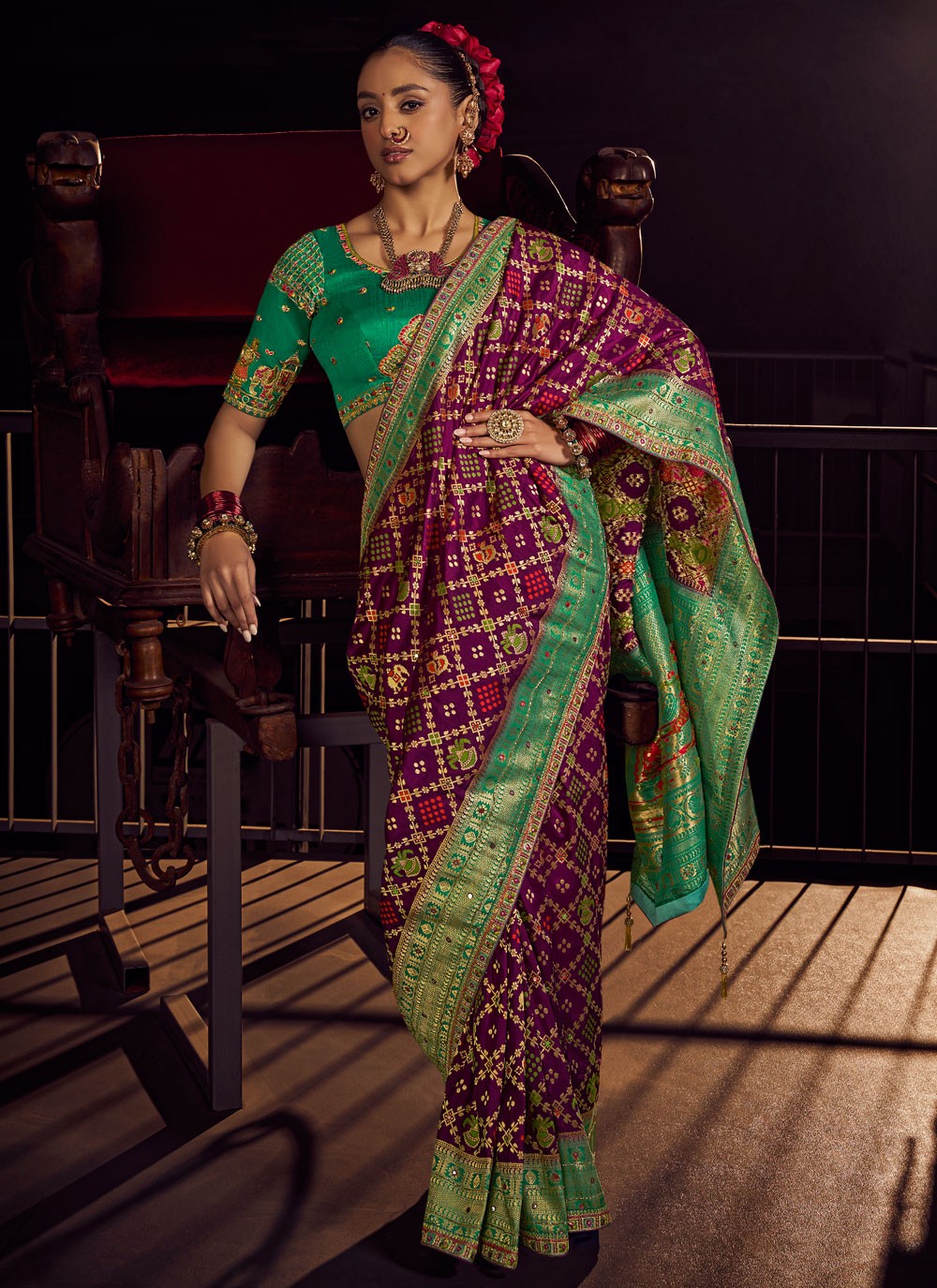 Purple Pure Dola Classic Saree Embroidered, Jacquard Work, Lace, Zari S17430