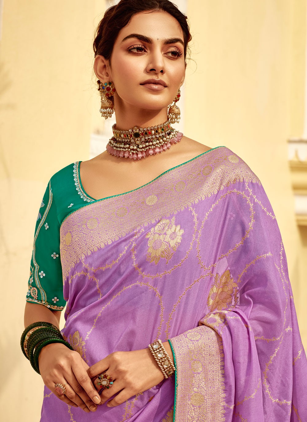 Weaving Zari Pure Dola Lavender Saree S14220
