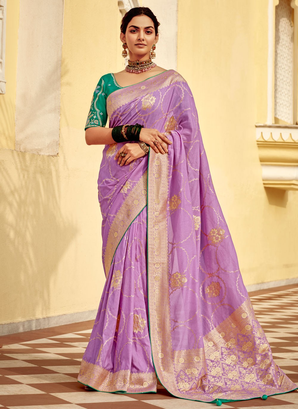 Weaving Zari Pure Dola Lavender Saree S14220