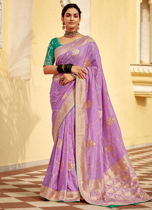 Weaving Zari Pure Dola Lavender Saree S14220