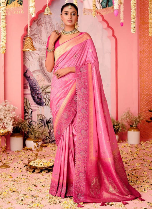 Classic Saree Embroidered Pink Pure Dola S12689