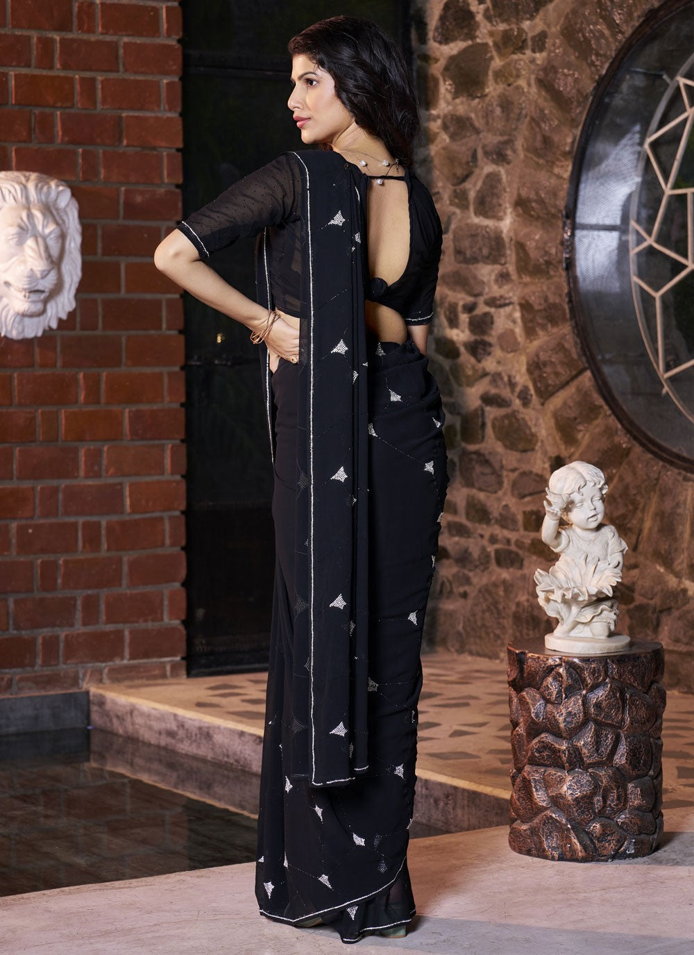 Cutdana, Swarovski Pure Georgette Saree - S11941