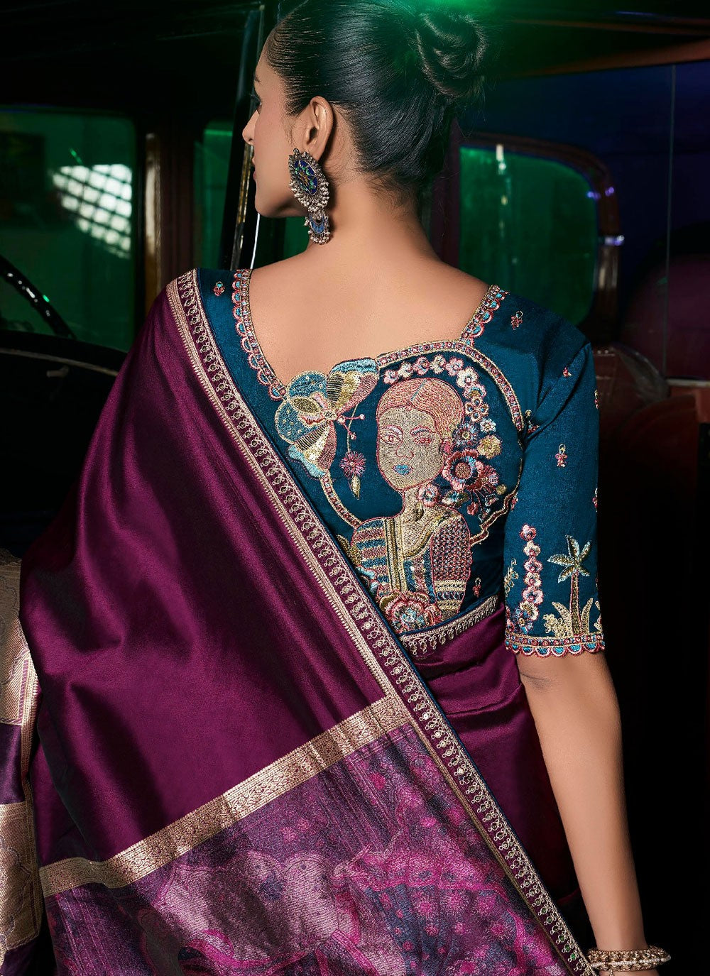 Purple Pure Silk Classic Saree Border Work, Embroidered, Weaving Zari, Zari S17509