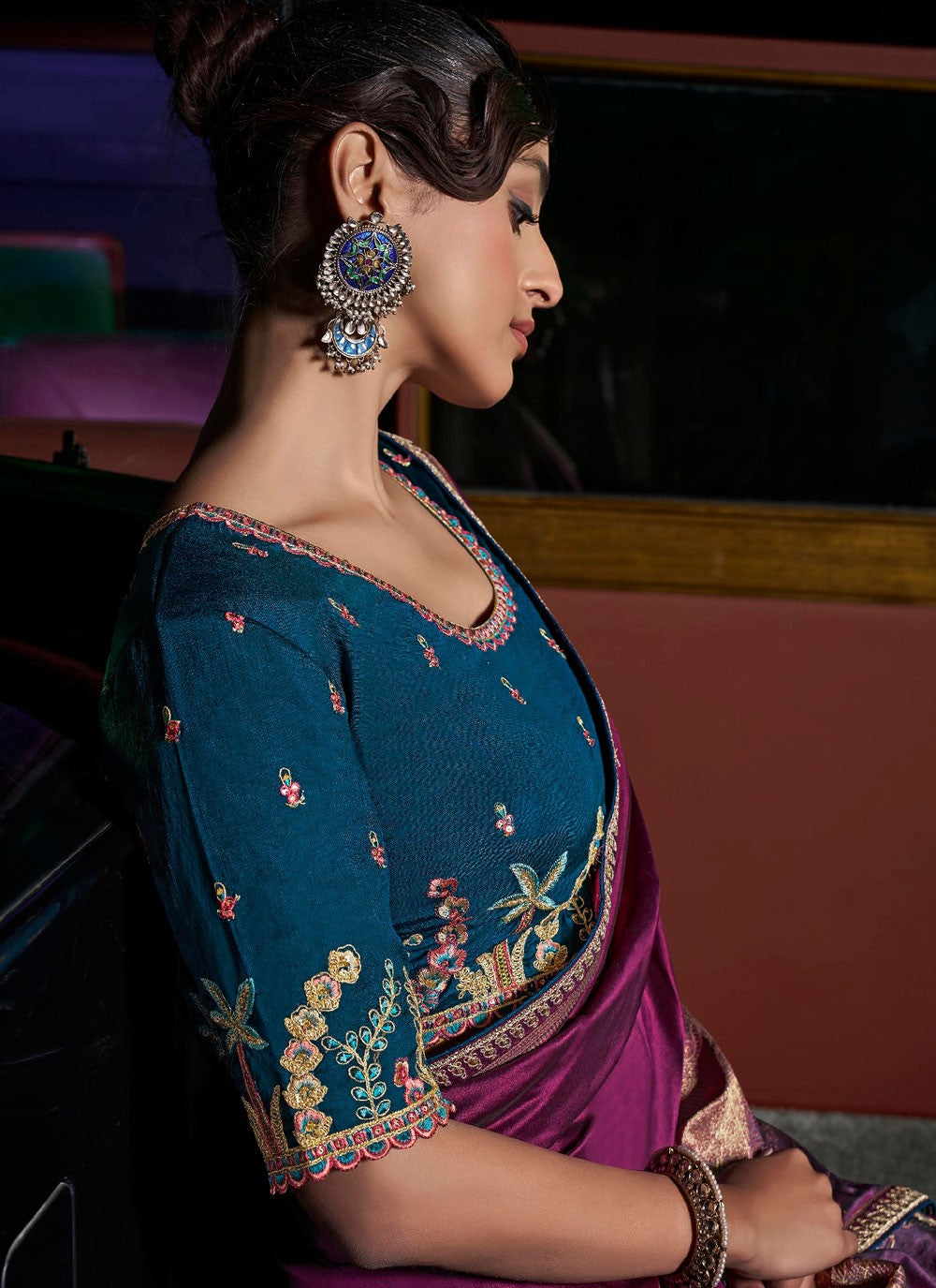 Purple Pure Silk Classic Saree Border Work, Embroidered, Weaving Zari, Zari S17509