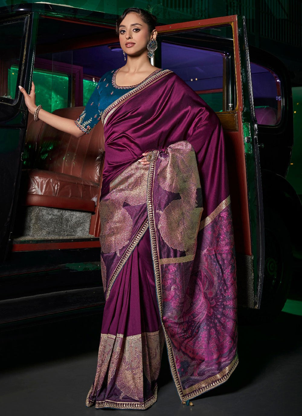 Purple Pure Silk Classic Saree Border Work, Embroidered, Weaving Zari, Zari S17509