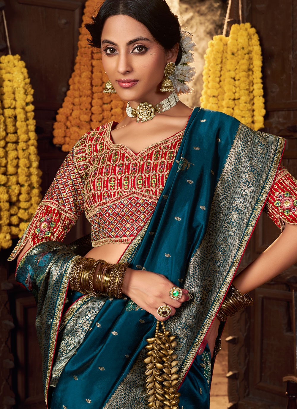 Teal Pure Silk Classic Saree Weaving Zari S19865