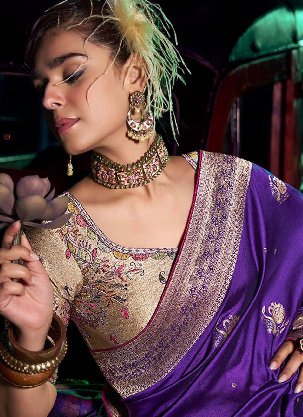 Lavender Pure Silk Traditional Saree Weaving Zari S19046