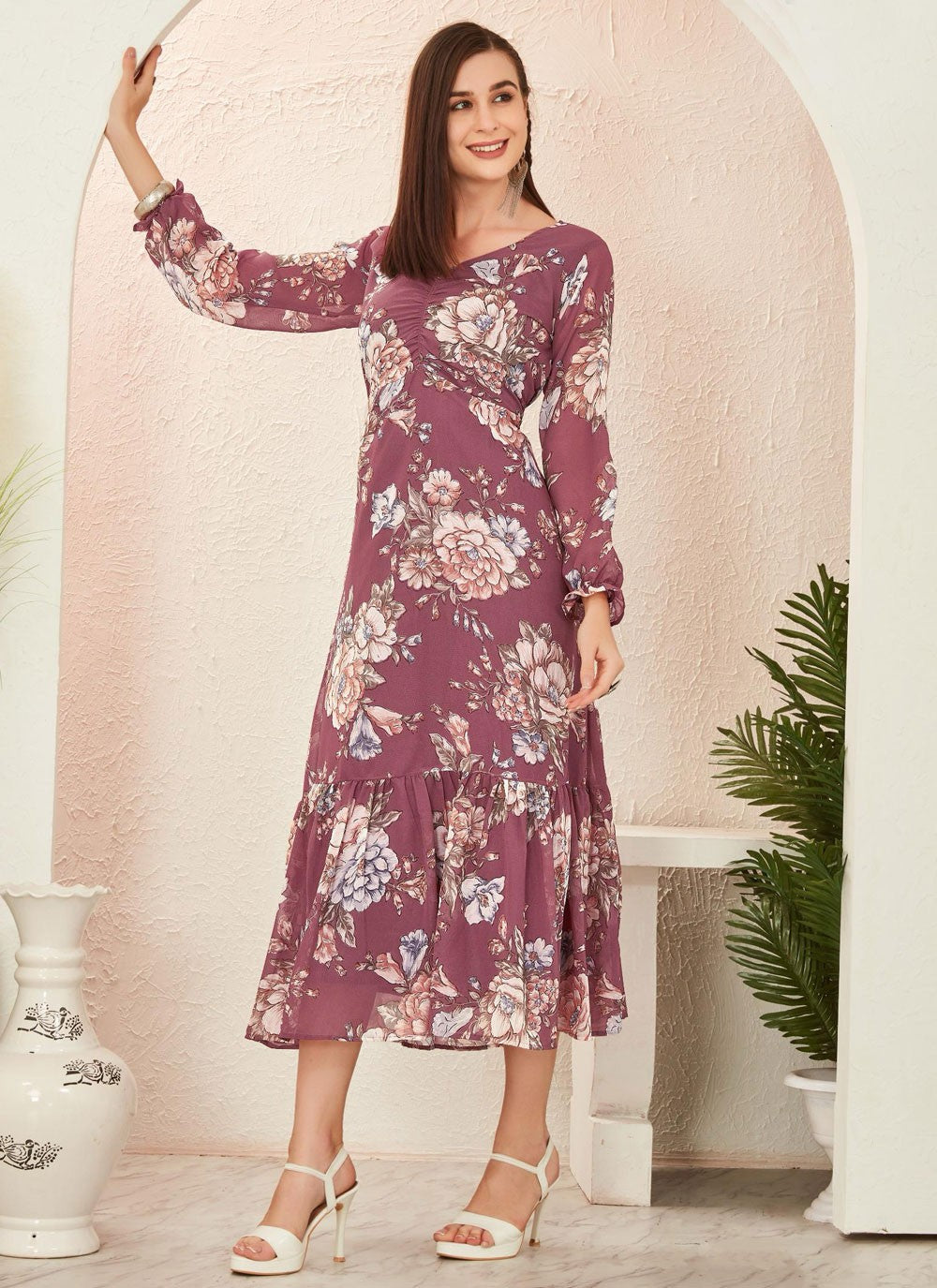Printed Georgette Purple Gown G19829