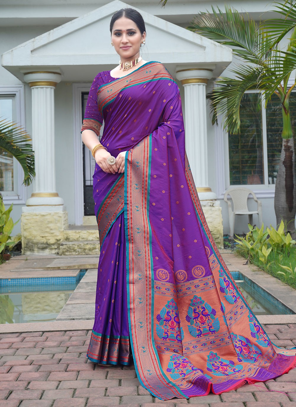 Trendy Saree Border Work Purple, Violet Silk S12427