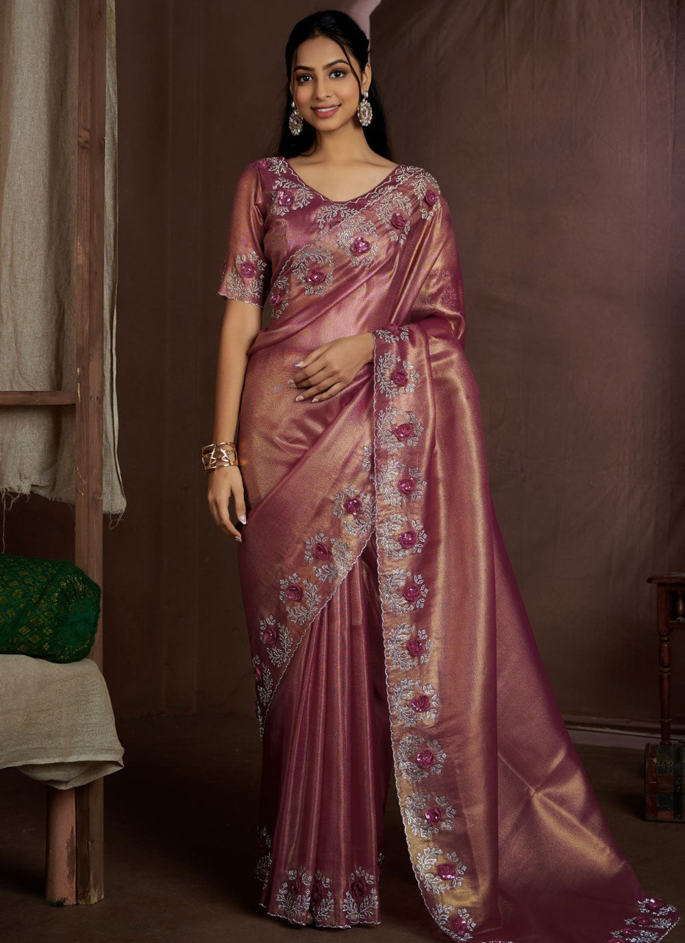 Cutdana, Sequins, Swarovski Fancy Fabric Saree - S11581
