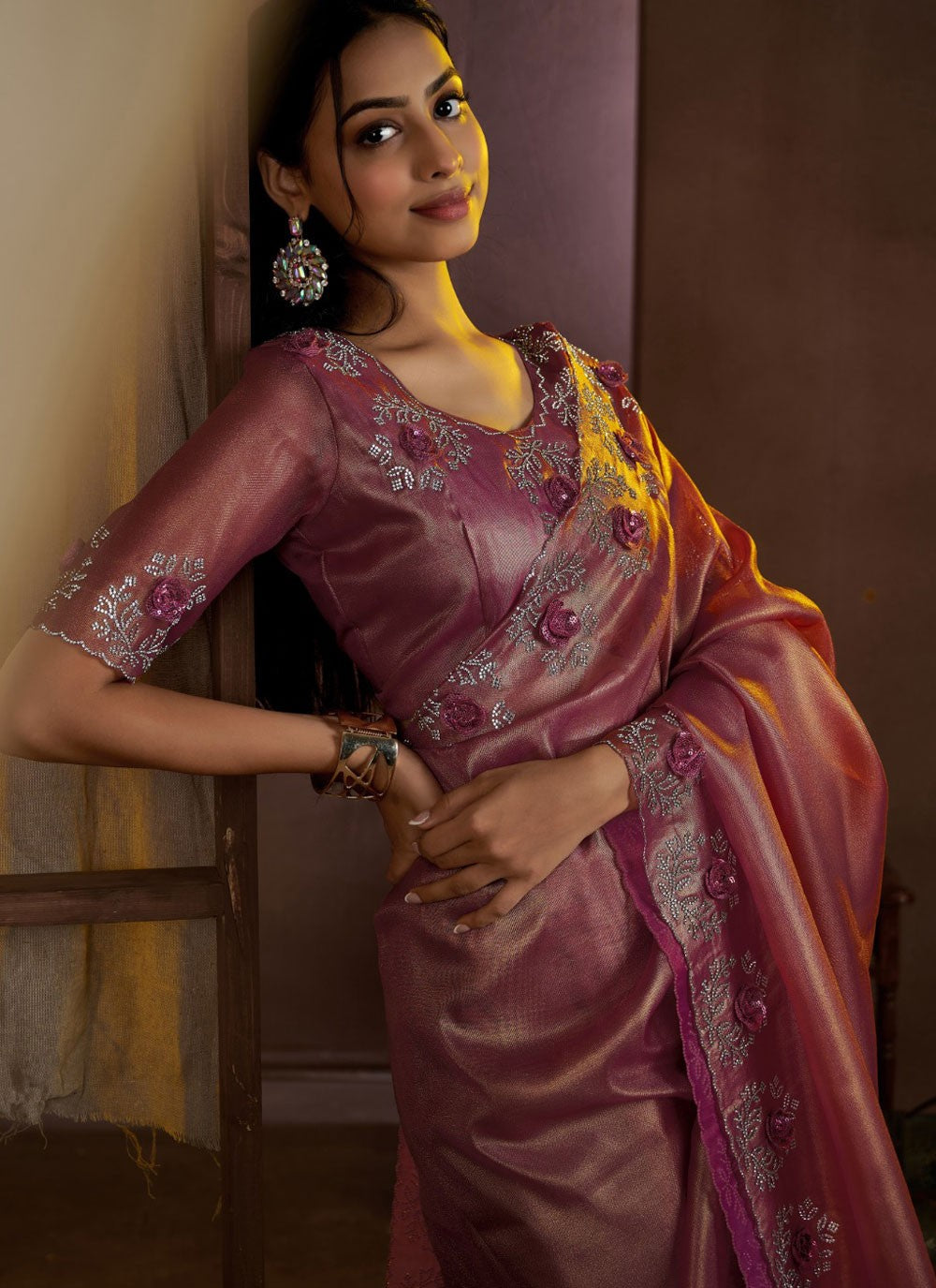 Cutdana, Sequins, Swarovski Fancy Fabric Saree - S11581