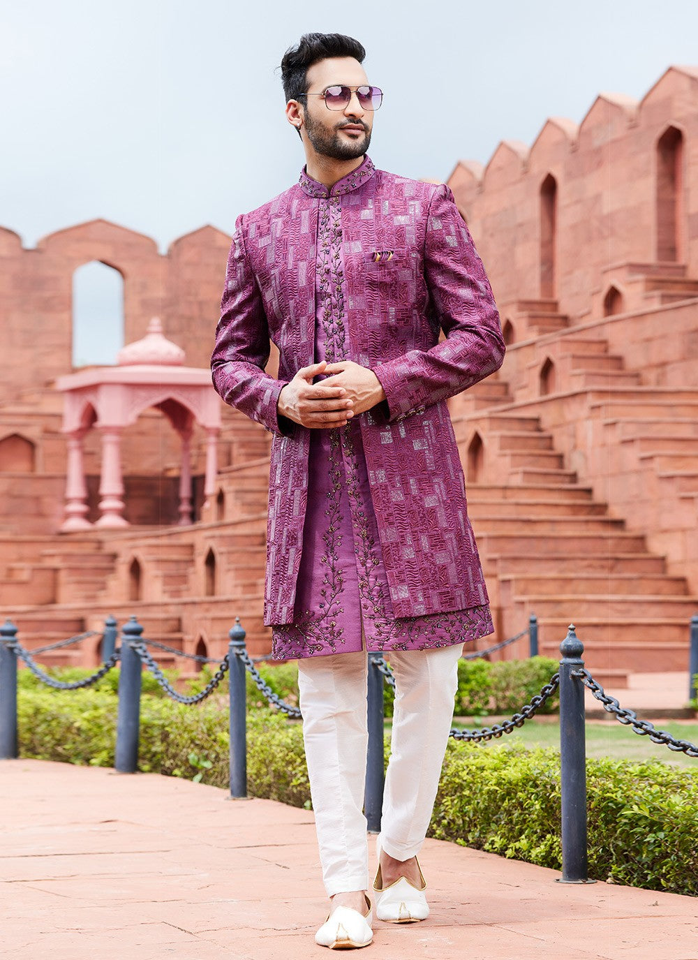 Embroidered Art Silk Purple Indo Western Sherwani - M6152
