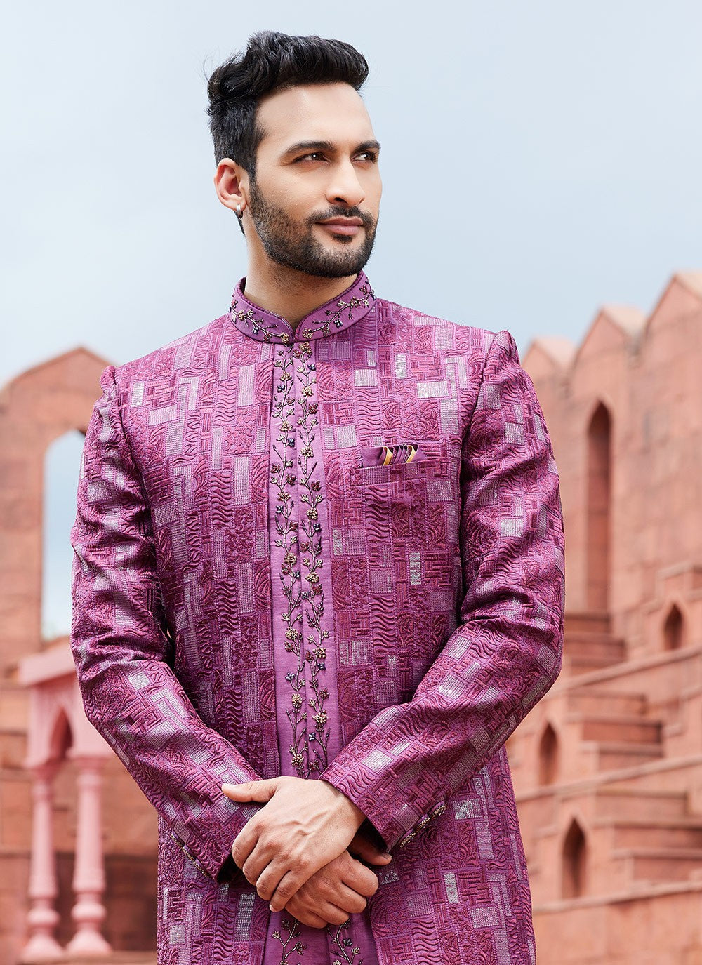 Embroidered Art Silk Purple Indo Western Sherwani - M6152