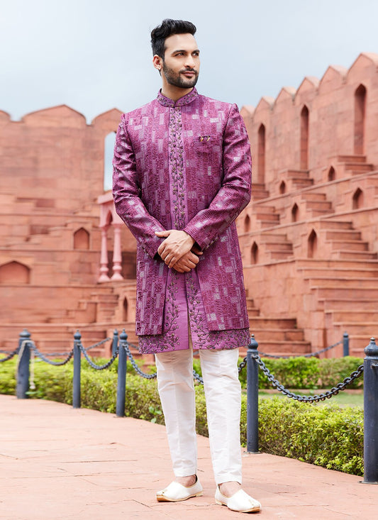 Embroidered Art Silk Purple Indo Western Sherwani - M6152
