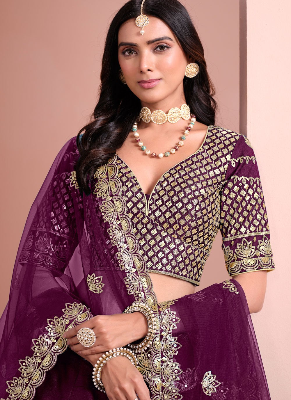 Embroidered Art Silk Purple Lehenga - L3397