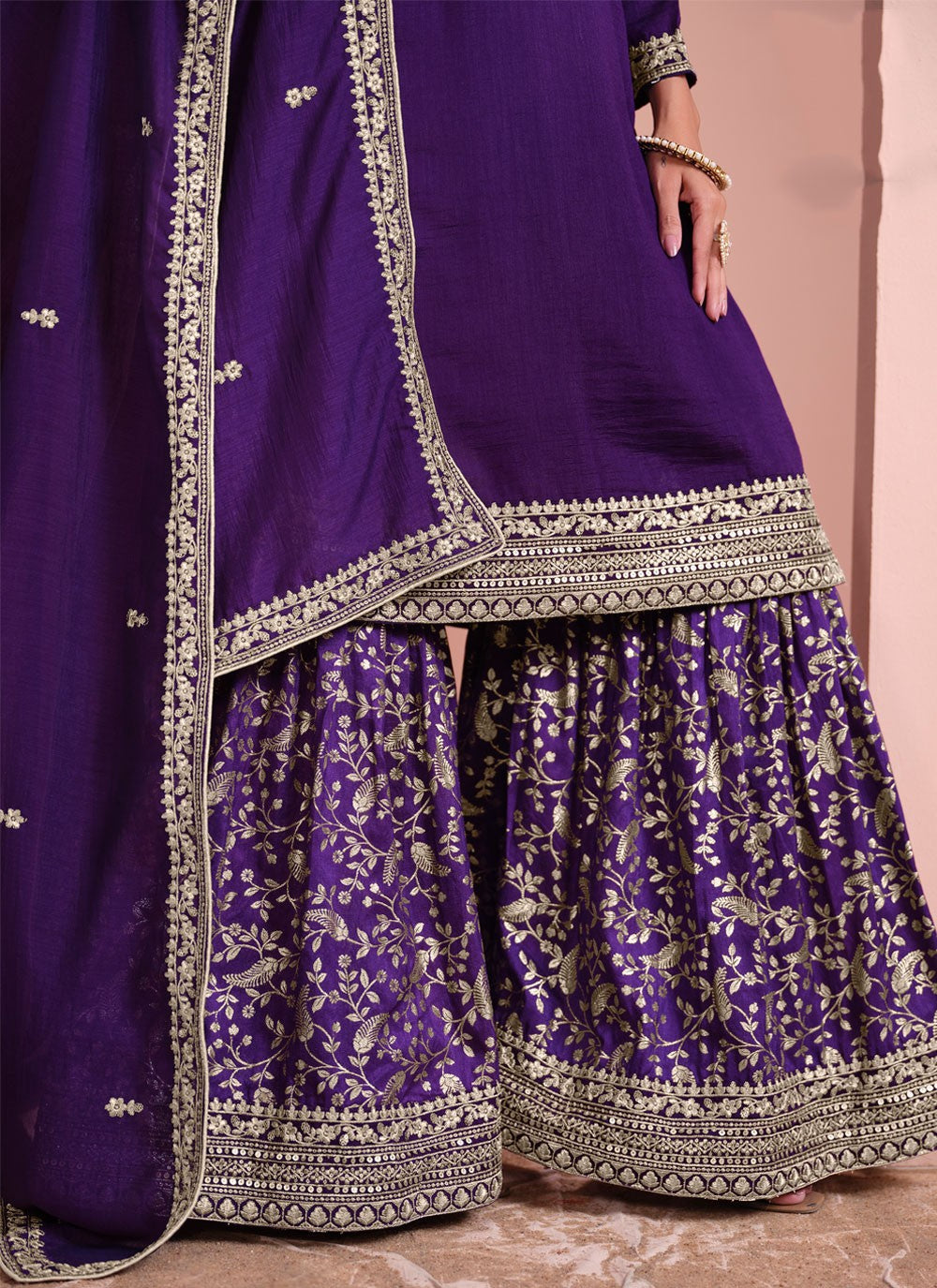 Embroidered Art Silk Purple Salwar Suit T5991