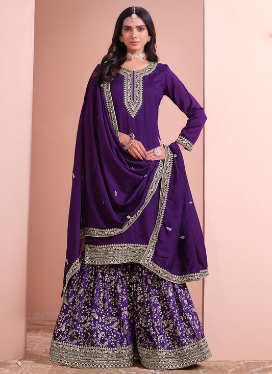 Embroidered Art Silk Purple Salwar Suit T5991