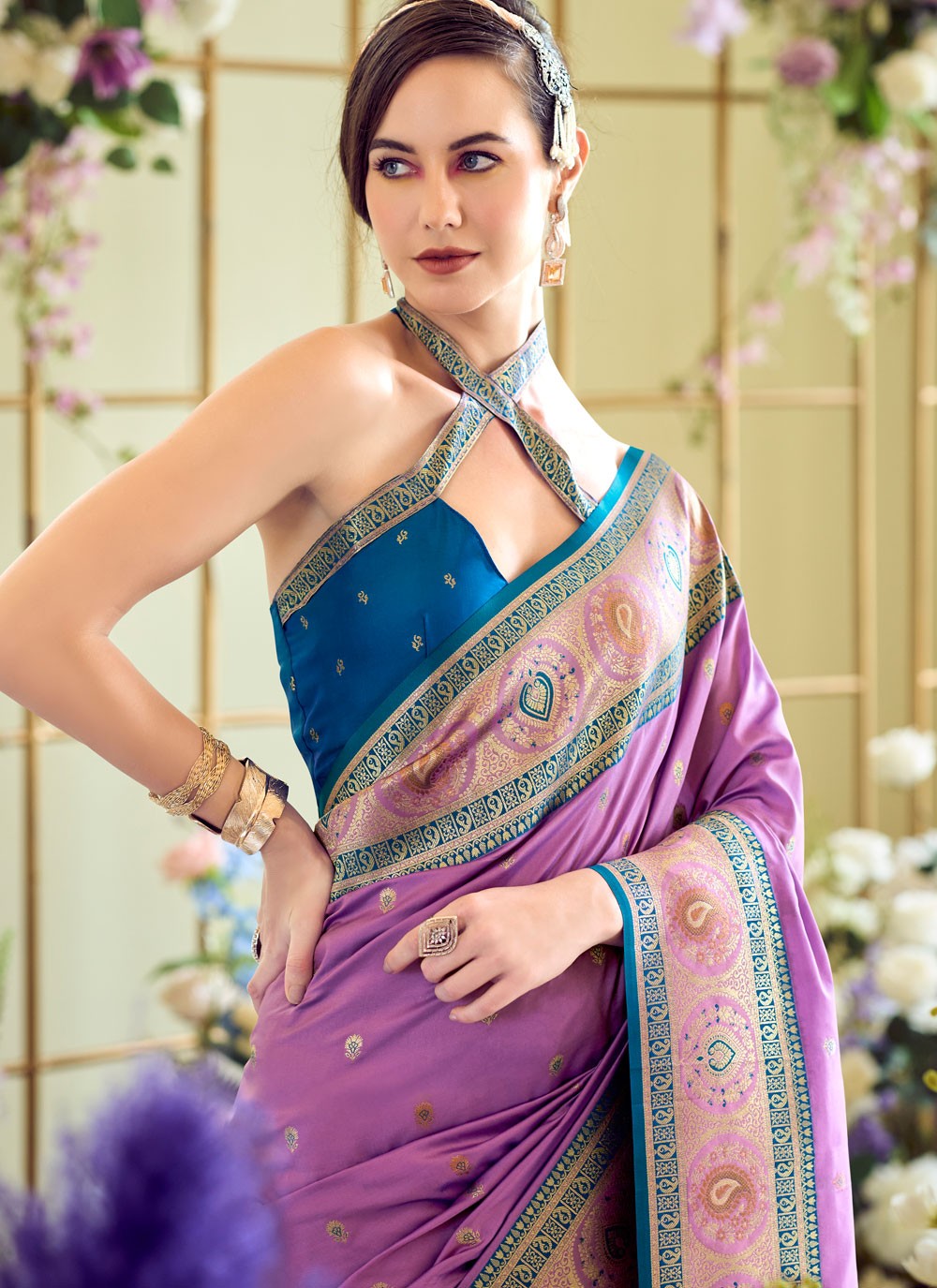 Classic Saree Weaving Zari Purple Banarasi Silk Saree S13544