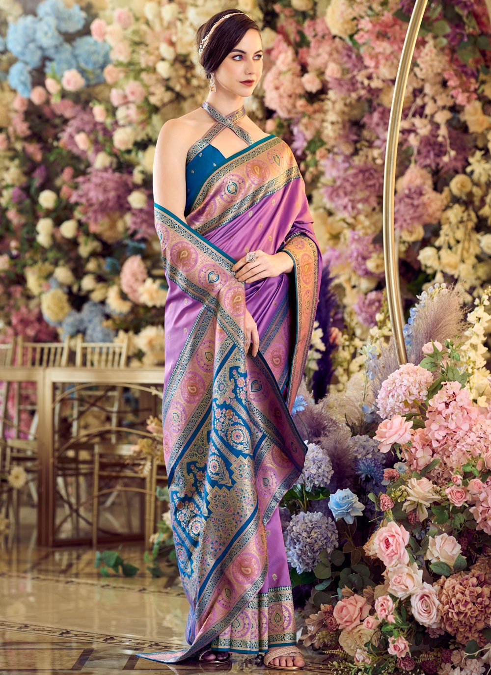 Classic Saree Weaving Zari Purple Banarasi Silk Saree S13544