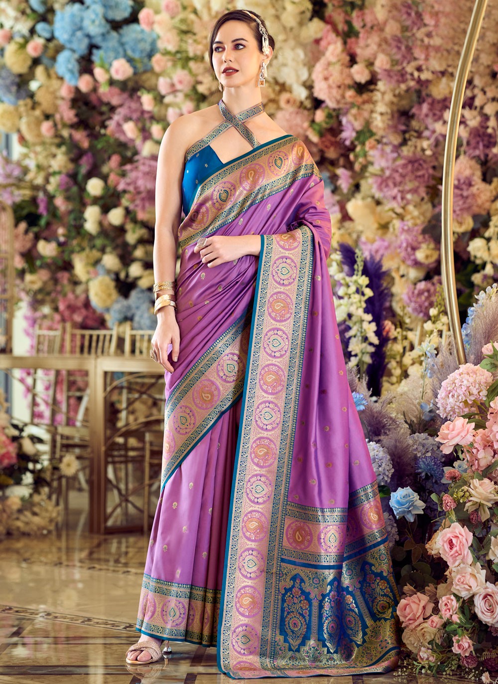 Classic Saree Weaving Zari Purple Banarasi Silk Saree S13544