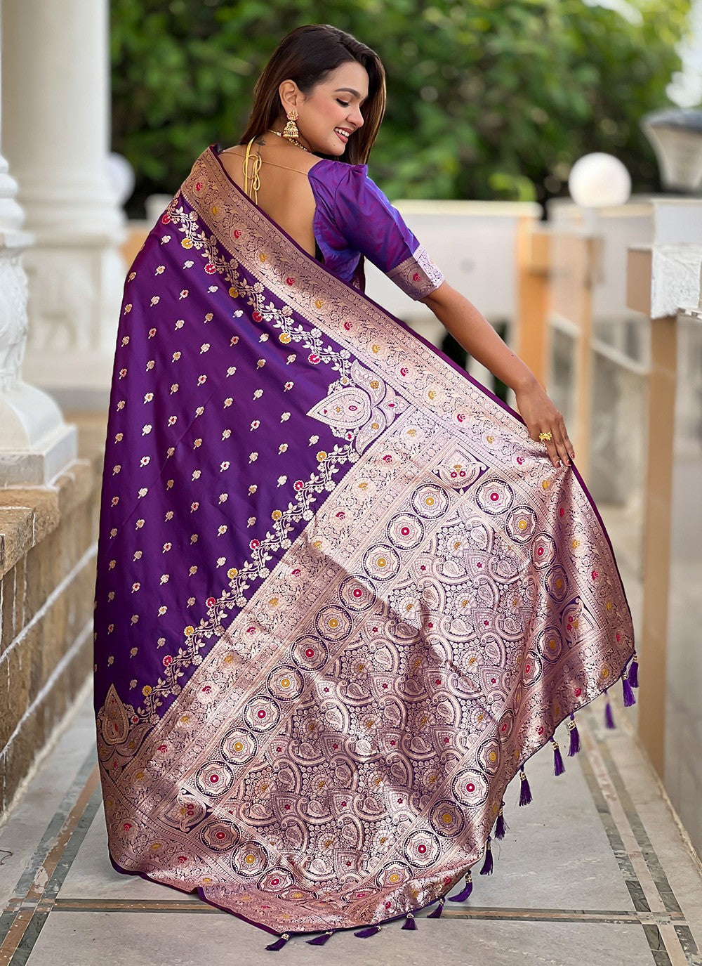 Purple Banarasi Silk Trendy Saree Meenakari, Woven S16654