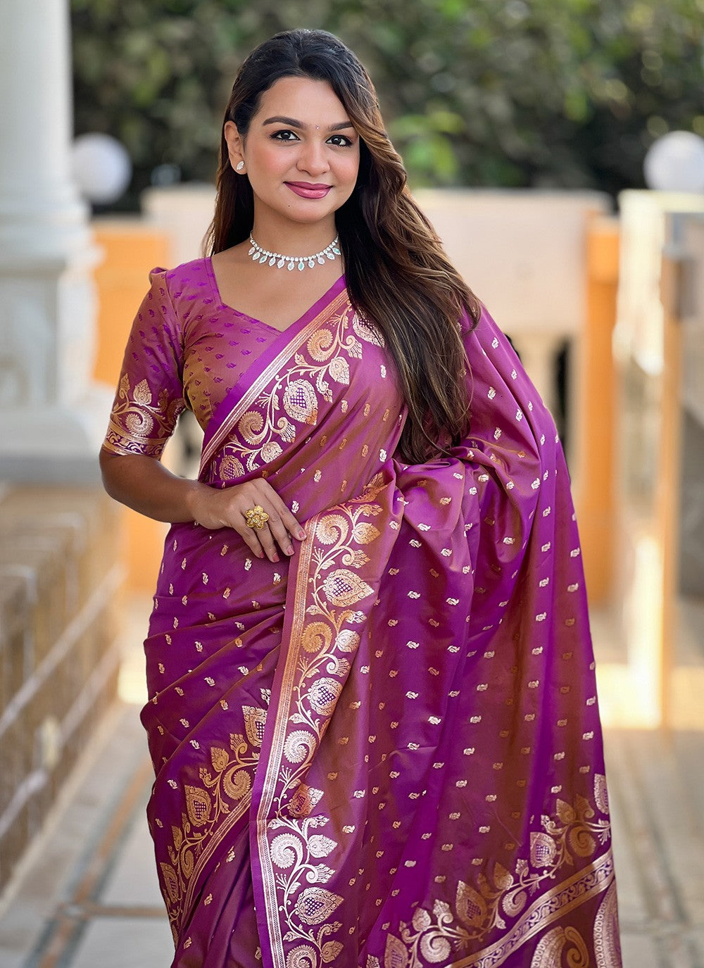 Purple Banarasi Silk Classic Saree Woven S17147
