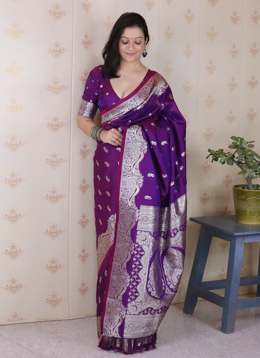 Purple Banarasi Silk Contemporary Saree Woven S19461